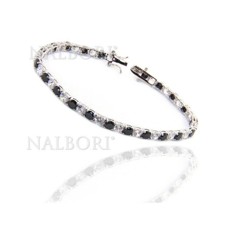 RMB|Woman's bracelet in 925 Sterling Silver Tennis model With black and white 4 mm 17.5 cm cubic zirconia jaws
