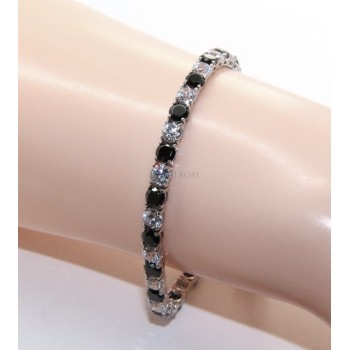 RMB|Bracciale per donna in Argento 925 modello Tennis Con Zirconi bianco e nero da 4 mm 17,5 cm a griffe