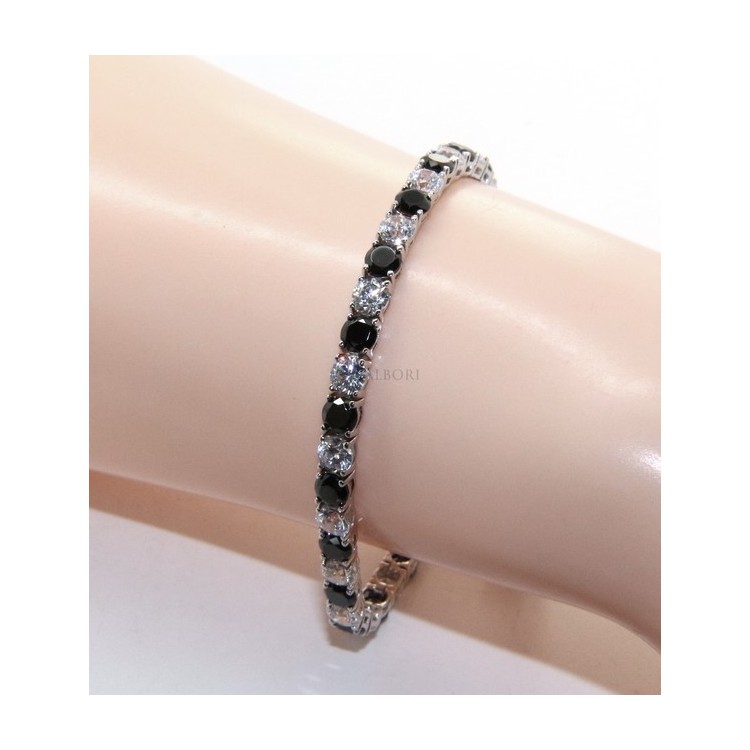 RMB|Woman's bracelet in 925 Sterling Silver Tennis model With black and white 4 mm 17.5 cm cubic zirconia jaws
