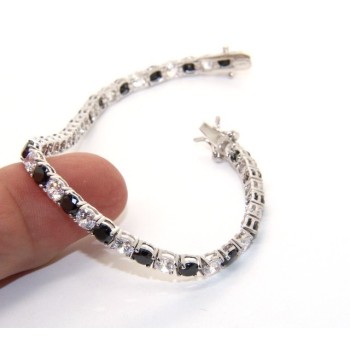 RMB|Bracciale per donna in Argento 925 modello Tennis Con Zirconi bianco e nero da 4 mm 17,5 cm a griffe