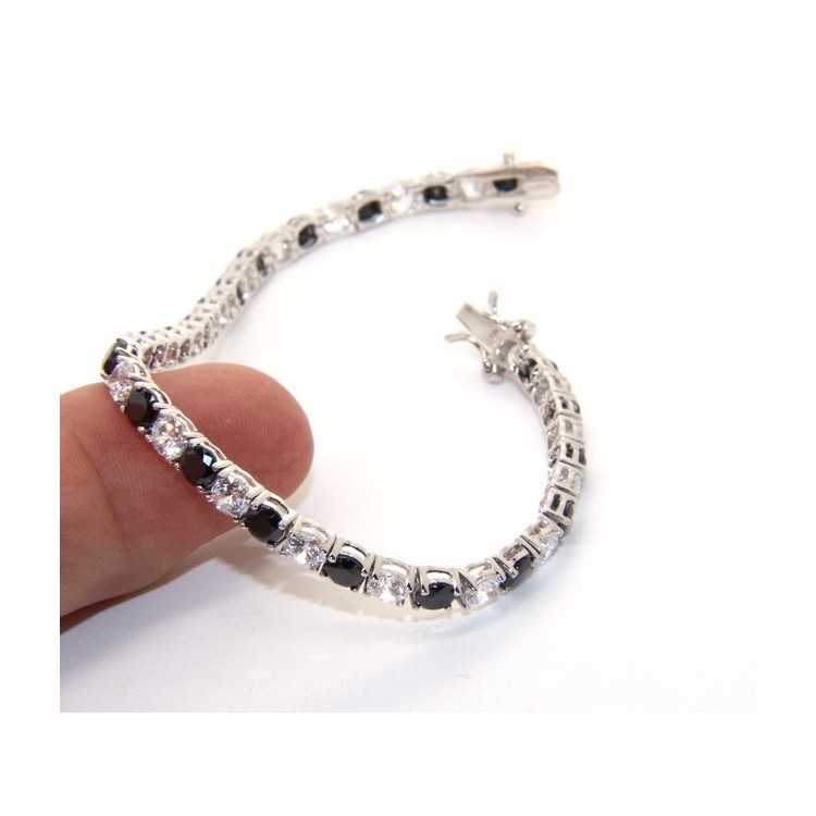 RMB|Bracciale per donna in Argento 925 modello Tennis Con Zirconi bianco e nero da 4 mm 17,5 cm a griffe
