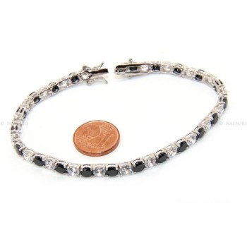 RMB|Woman's bracelet in 925 Sterling Silver Tennis model With black and white 4 mm 17.5 cm cubic zirconia jaws