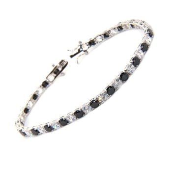 RomaBijoux|tennis bracelet 18 cm sterling silver, stones black and white