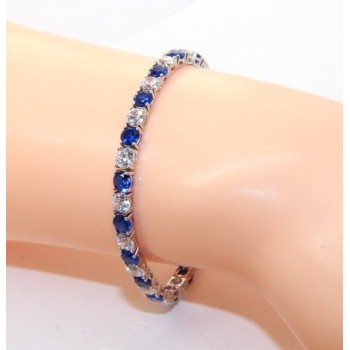 RMB|Bracciale per donna in Argento 925 modello Tennis Con Zirconi bianco e blu da 4 mm 17,5 cm a griffe