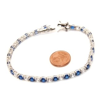 RMB|Bracciale per donna in Argento 925 modello Tennis Con Zirconi bianco e blu da 4 mm 17,5 cm a griffe