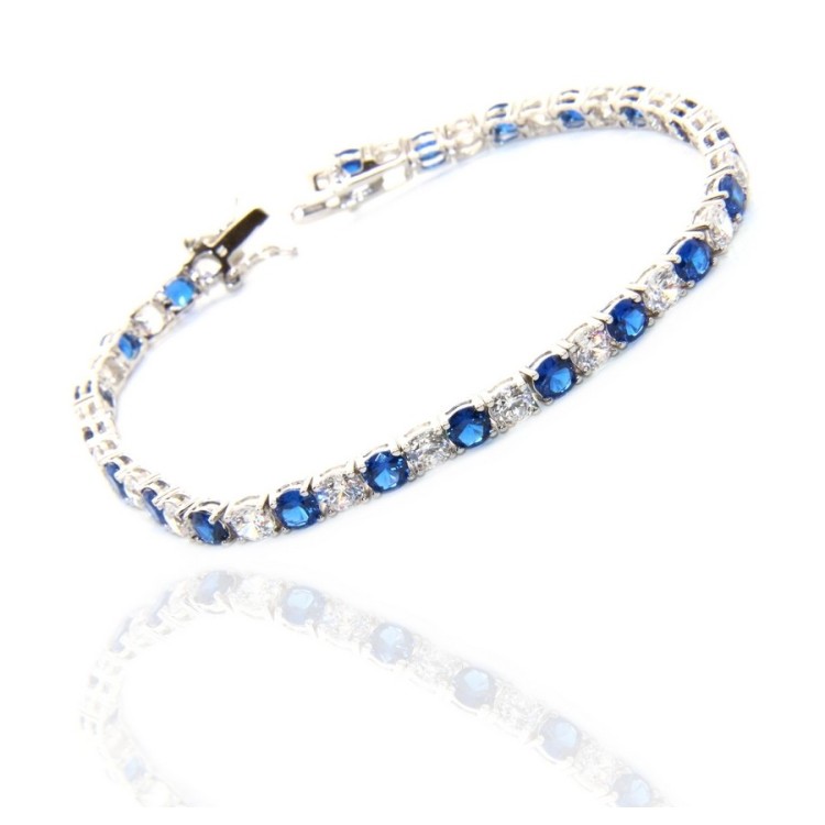 RMB|nnis 925 Woman's bracelet blue sapphire and white 4 mm 17.5 cm cubic zirconia jaws
