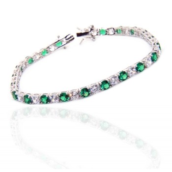 RMB|Woman's bracelet in 925 Sterling Silver Tennis model With emerald green and white 4 mm 17.5 cm cubic zirconia jaws