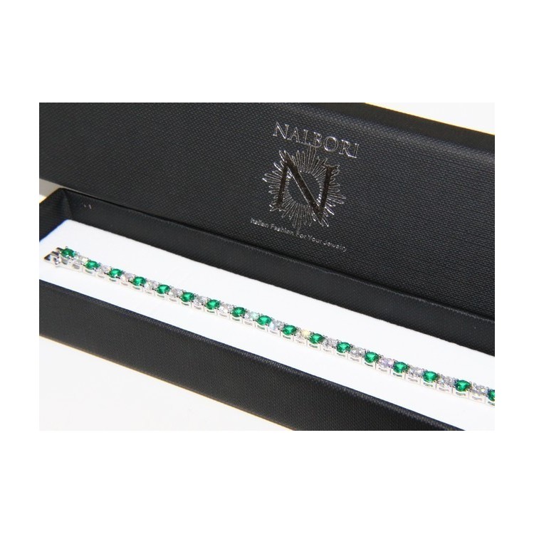 RMB|Bracciale per donna in Argento 925 modello Tennis Con Zirconi bianco e verde da 4 mm 17,5 cm a griffe
