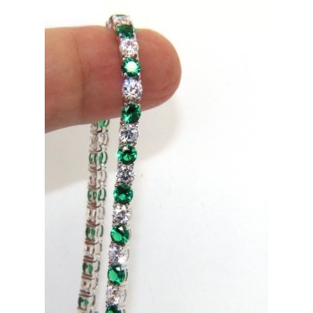 RMB|Woman's bracelet in 925 Sterling Silver Tennis model With emerald green and white 4 mm 17.5 cm cubic zirconia jaws