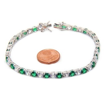 RMB|Woman's bracelet in 925 Sterling Silver Tennis model With emerald green and white 4 mm 17.5 cm cubic zirconia jaws