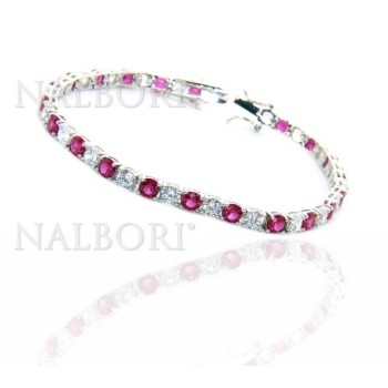 RMB|Bracciale per donna in Argento 925 modello Tennis Con Zirconi bianco e rosso da 4 mm 17,5 cm a griffe