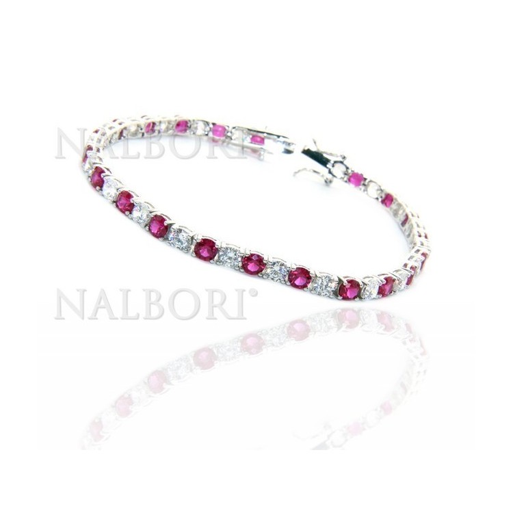 RMB|Bracciale per donna in Argento 925 modello Tennis Con Zirconi bianco e rosso da 4 mm 17,5 cm a griffe