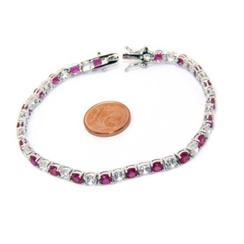 RMB|Woman's bracelet in 925 Sterling Silver Tennis model With rubin red and white 4 mm 17.5 cm cubic zirconia jaws