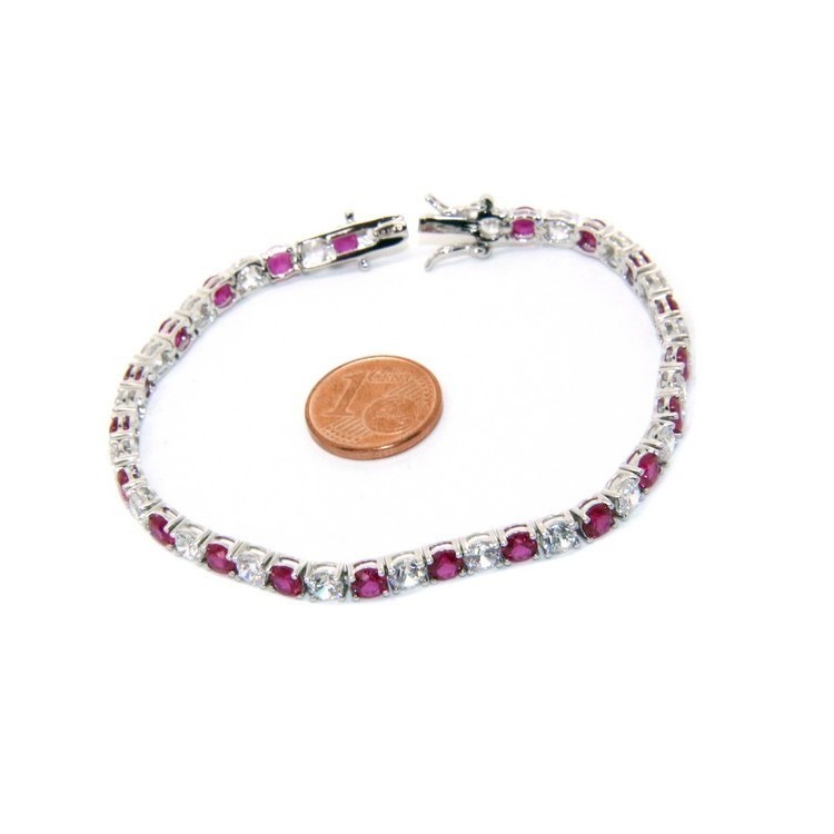 RMB|Bracciale per donna in Argento 925 modello Tennis Con Zirconi bianco e rosso da 4 mm 17,5 cm a griffe