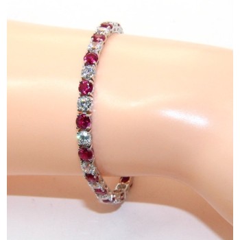 RMB|Bracciale per donna in Argento 925 modello Tennis Con Zirconi bianco e rosso da 4 mm 17,5 cm a griffe