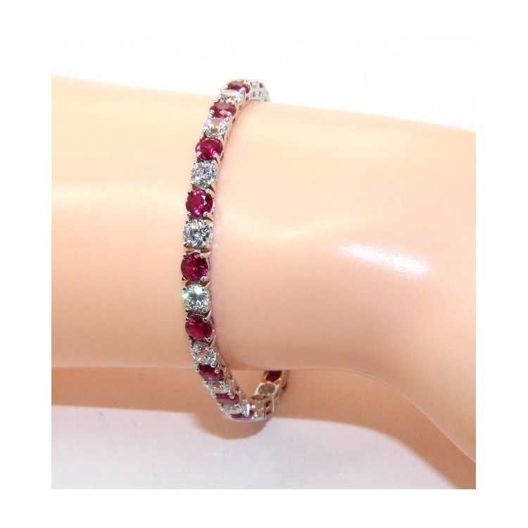 RMB|Bracciale per donna in Argento 925 modello Tennis Con Zirconi bianco e rosso da 4 mm 17,5 cm a griffe