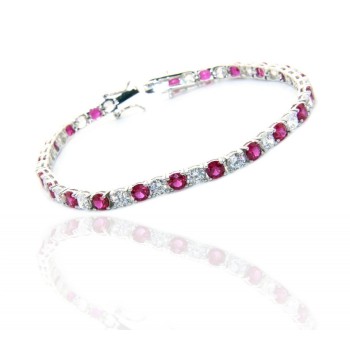 RMB|Bracciale tennis argento 925 bianco rosso Zirconi per donna 4 mm 17,5 cm