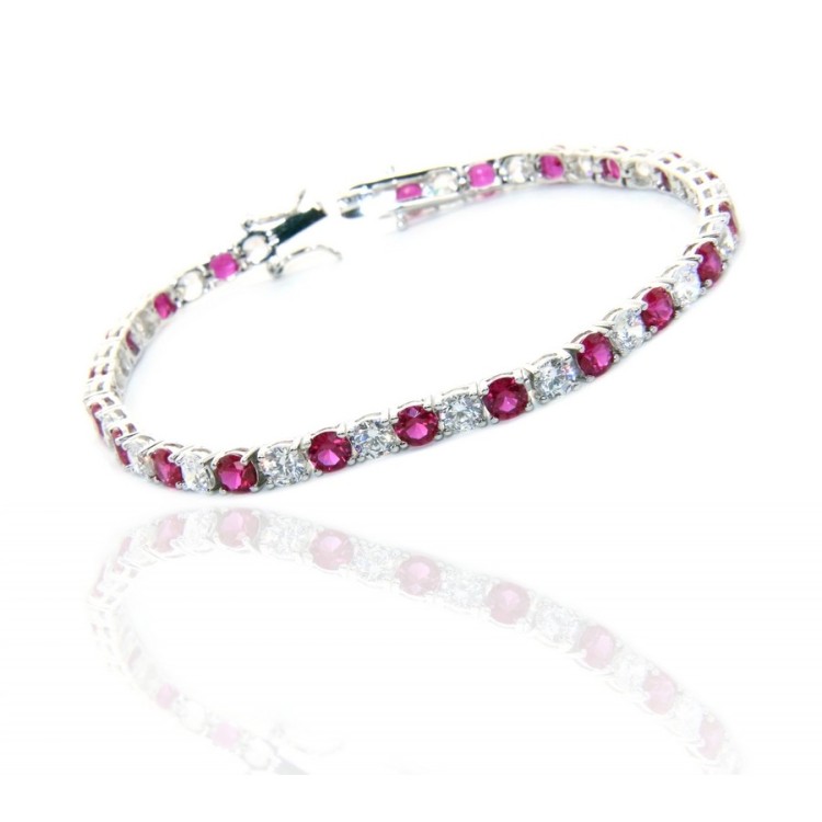 RomaBijoux|tennis bracelet 18 cm sterling silver, stones red and white