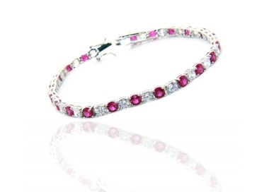 RomaBijoux|tennis bracelet 18 cm sterling silver, stones red and white
