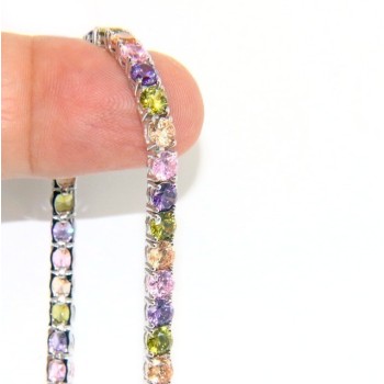 RMB|Bracciale per donna in Argento 925 modello Tennis Con Zirconi viola rosa peridot citrino da 4 mm 17,5 cm a griffe