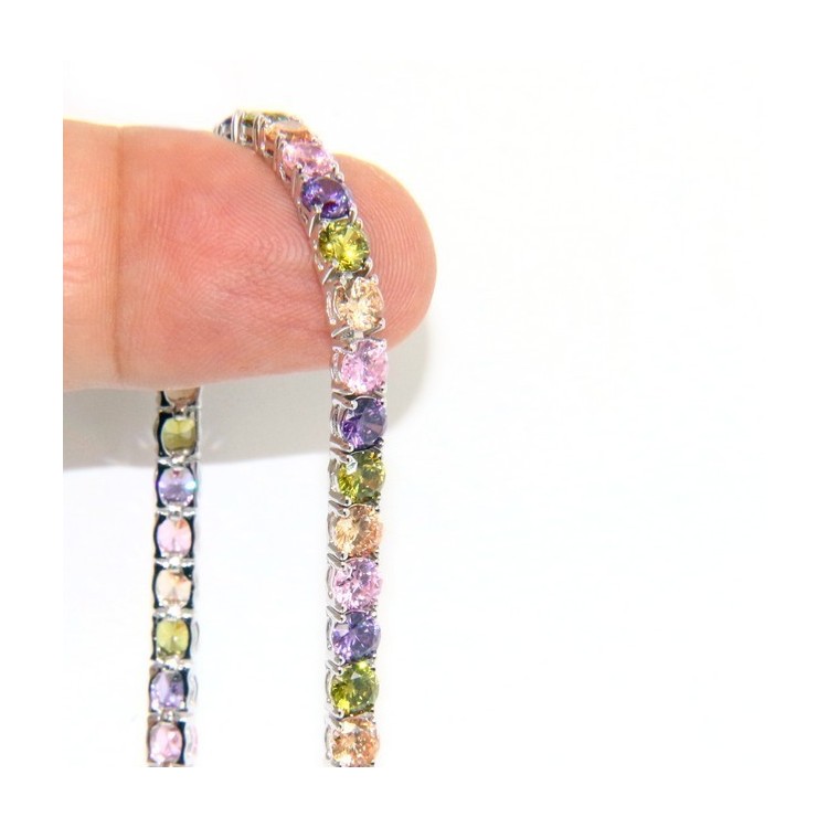 RMB|Bracciale per donna in Argento 925 modello Tennis Con Zirconi viola rosa peridot citrino da 4 mm 17,5 cm a griffe