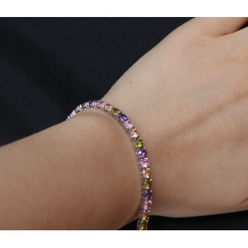 RMB|Bracciale tennis colorato per donna in Argento 925  Zirconi viola rosa peridot citrino da 4 mm 17,5 cm NALBORI