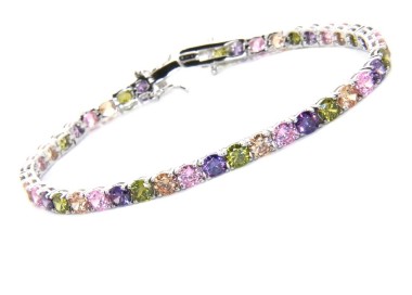 RMB|Woman's bracelet in 925 Sterling Silver Tennis model With yellow green purple rose 4 mm 17.5 cm cubic zirconia jaws