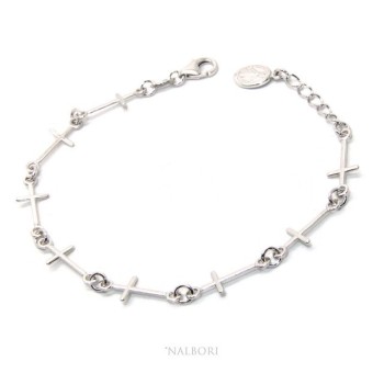 RMB|Bracciale serie di croci rosario per uomo o donna in Argento 925 ciondolo della madonna miracolosa . Mis 16,50 - 19,50 cm