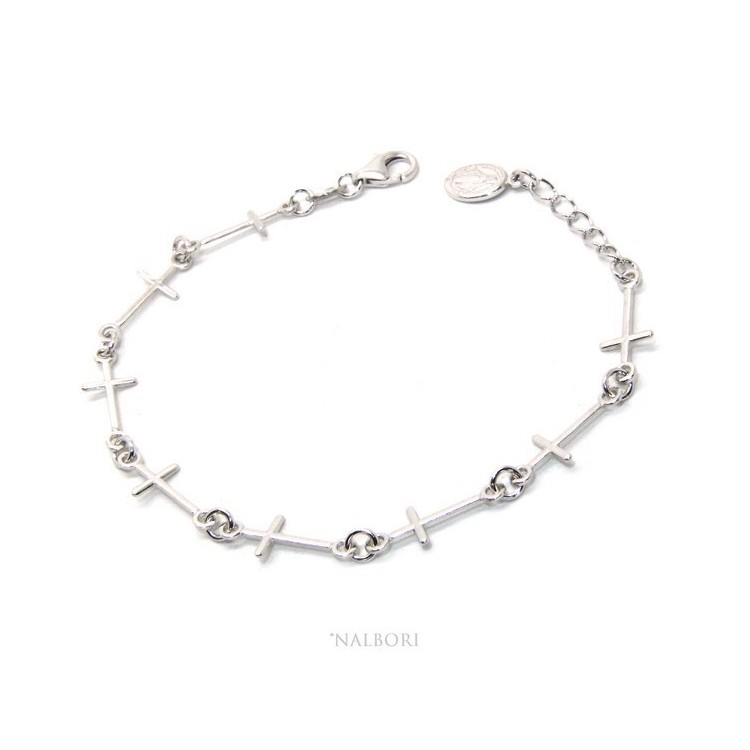 RMB|Bracciale serie di croci rosario per uomo o donna in Argento 925 ciondolo della madonna miracolosa . Mis 16,50 - 19,50 cm