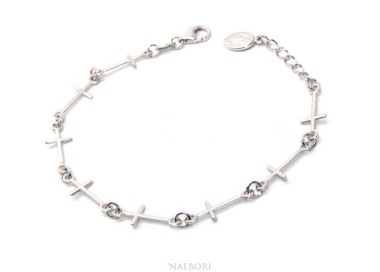 RMB|Bracciale serie di croci rosario per uomo o donna in Argento 925 ciondolo della madonna miracolosa . Mis 16,50 - 19,50 cm