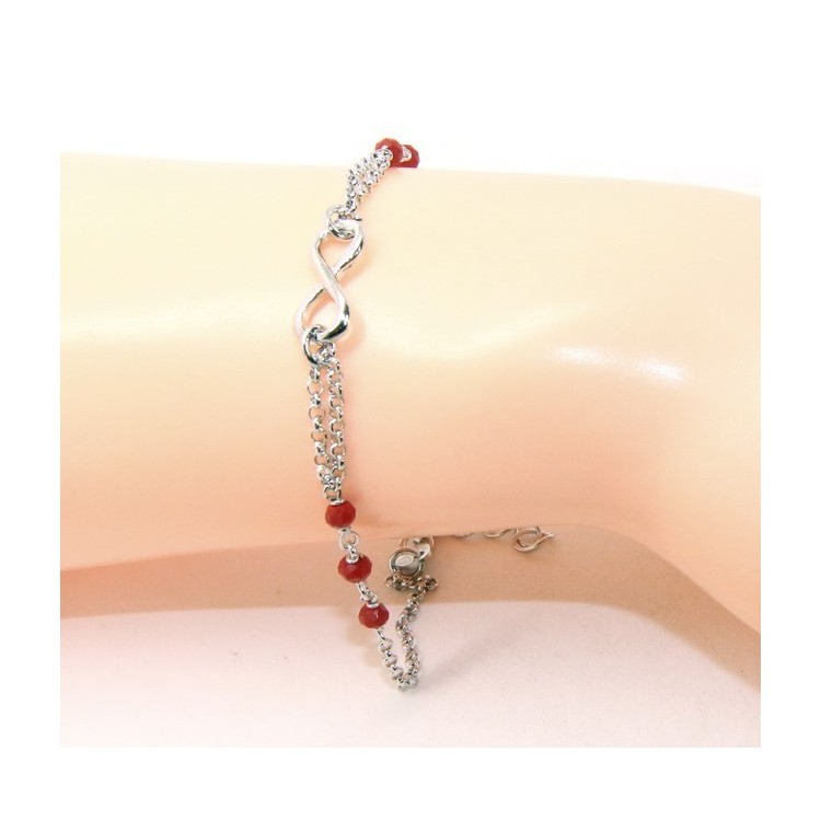 RMB|Bracelet man woman Silver 925 rosary working red crystal with 1 infinite element 17,50-19,50 cm