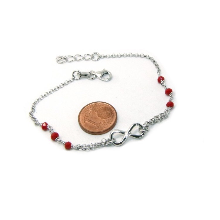RMB|Bracelet man woman Silver 925 rosary working red crystal with 1 infinite element 17,50-19,50 cm