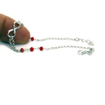 RMB|Bracelet man woman Silver 925 rosary working red crystal with 1 infinite element 17,50-19,50 cm