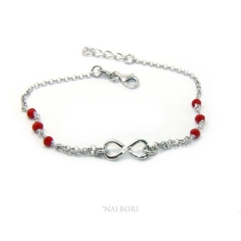 RMB|Bracelet man woman Silver 925 rosary working red crystal with 1 infinite element 17,50-19,50 cm