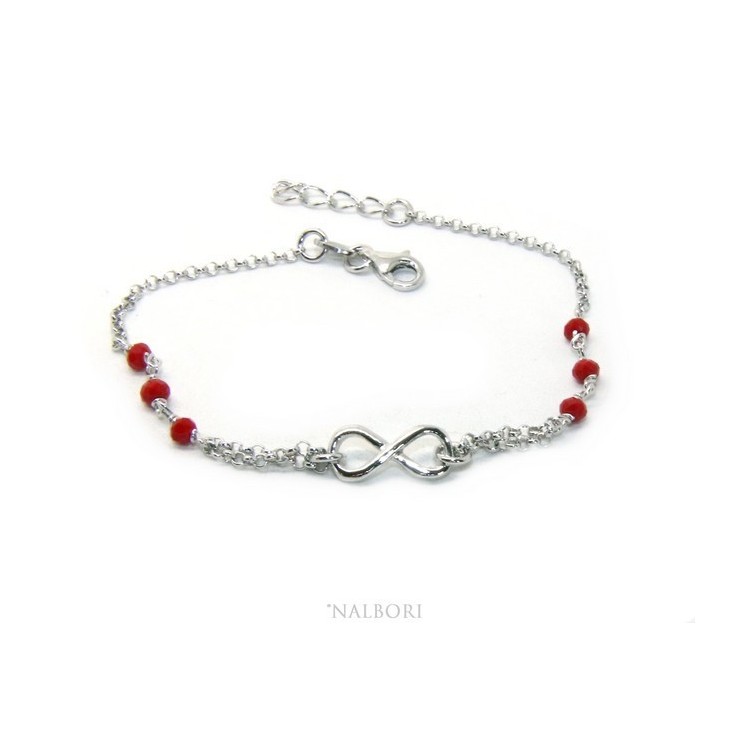 RMB|Bracelet man woman Silver 925 rosary working red crystal with 1 infinite element 17,50-19,50 cm