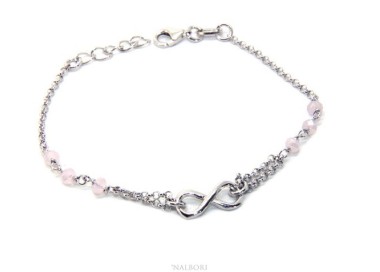 RMB|Bracciale uomo donna Argento 925 lavorazione a rosario cristallo rosa chiaro con 1 elemento infinito 15,00 -17,50 cm