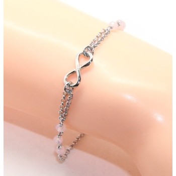 RMB|Bracciale uomo donna Argento 925 lavorazione a rosario cristallo rosa chiaro con 1 elemento infinito 15,00 -17,50 cm