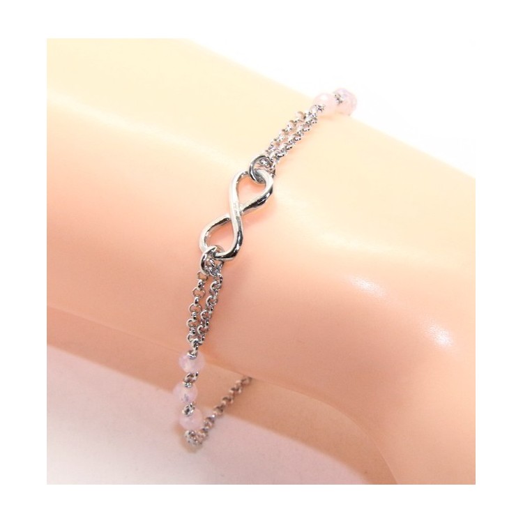 RMB|Bracelet man woman Silver 925 rosary crystal pink light with 1 infinite element 15.00 -17.50 cm