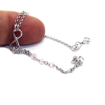 RMB|Bracciale uomo donna Argento 925 lavorazione a rosario cristallo rosa chiaro con 1 elemento infinito 15,00 -17,50 cm