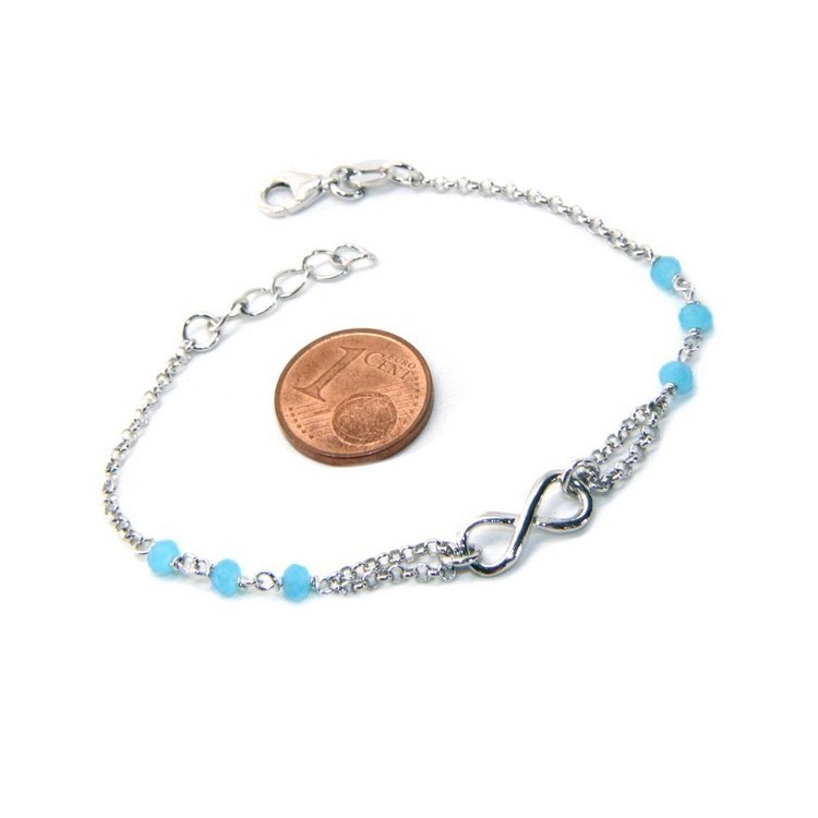 RMB|Bracelet man woman Silver 925 rosary crystal light blue with 1 infinite element 15.00 -17.50 cm