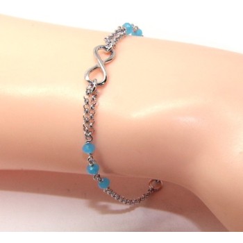 RMB|Bracelet man woman Silver 925 rosary crystal light blue with 1 infinite element 15.00 -17.50 cm