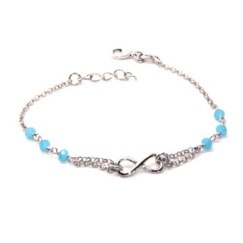 RMB|Bracciale uomo donna Argento 925 lavorazione a rosario cristallo celeste con 1 elemento infinito 15,00 -17,50 cm