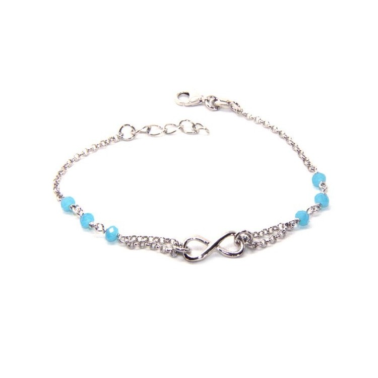 RMB|Bracelet man woman Silver 925 rosary crystal light blue with 1 infinite element 15.00 -17.50 cm