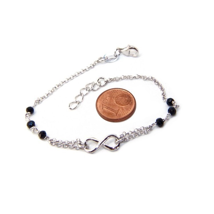 RMB|Bracelet man woman Silver 925 rosary working black crystal with 1 infinite element 17,50-19,50 cm