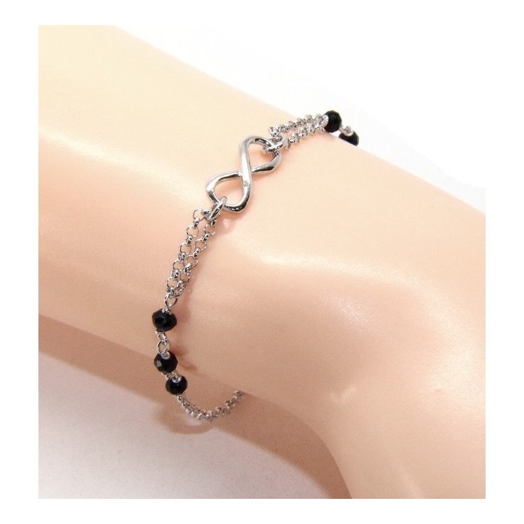 RMB|Bracelet man woman Silver 925 rosary working black crystal with 1 infinite element 17,50-19,50 cm