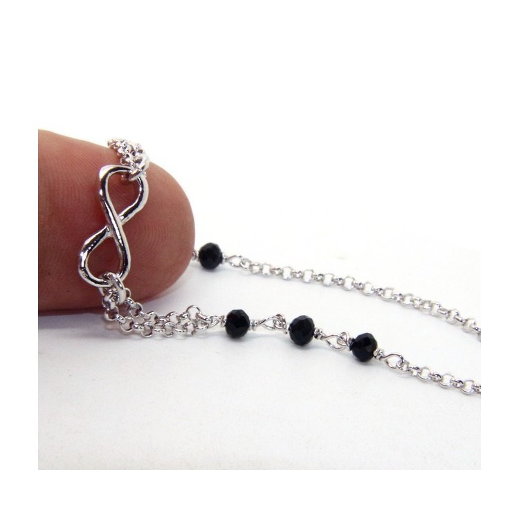 RMB|Bracelet man woman Silver 925 rosary working black crystal with 1 infinite element 17,50-19,50 cm