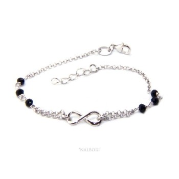RMB|Bracelet man woman Silver 925 rosary working black crystal with 1 infinite element 17,50-19,50 cm