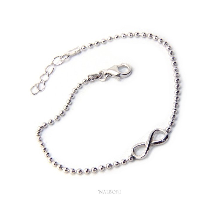 RMB|Bracelet man woman 925 Sterling Silver 2 mm ball chain and 1 infinite element 17.50-20.50 cm