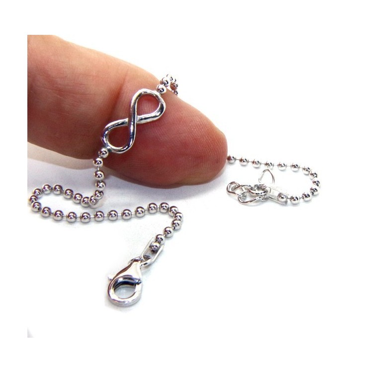 RMB|Bracciale uomo donna Argento 925 catena a palline da 2 mm e 1 elemento infinito 17,50-20,50 cm