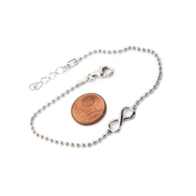 RMB|Bracciale uomo donna Argento 925 catena a palline da 2 mm e 1 elemento infinito 17,50-20,50 cm